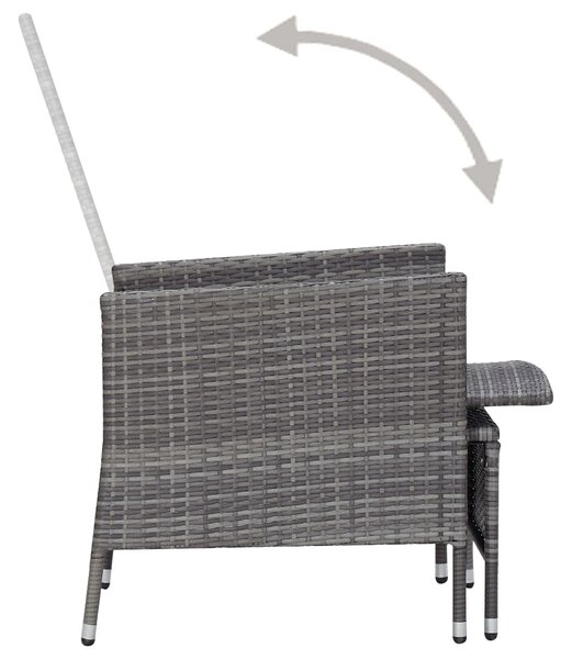Szürke dönthető háttámlás polyrattan kerti szék párnákkal