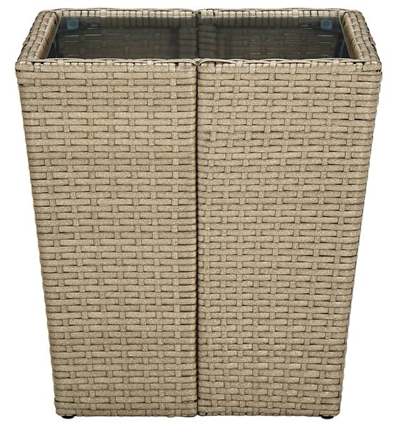 Bézs polyrattan és edzett üveg dohányzóasztal 41,5x41,5x44 cm