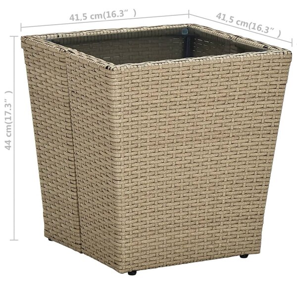 Bézs polyrattan és edzett üveg dohányzóasztal 41,5x41,5x44 cm