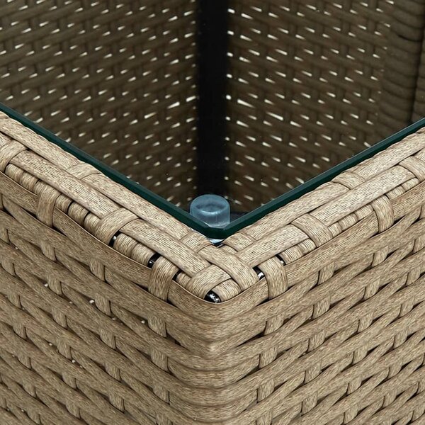 Bézs polyrattan és edzett üveg dohányzóasztal 41,5x41,5x44 cm