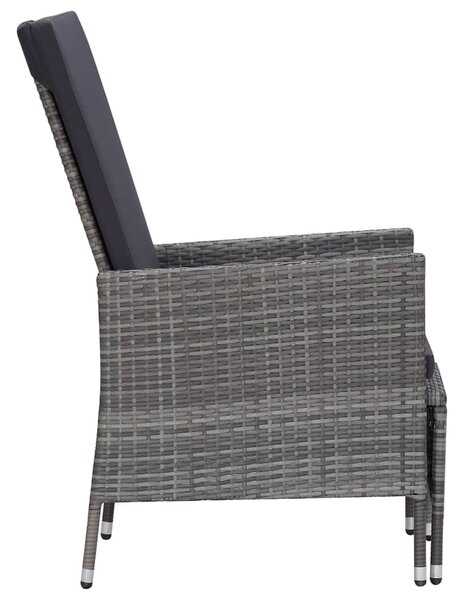 Szürke dönthető háttámlás polyrattan kerti szék párnákkal