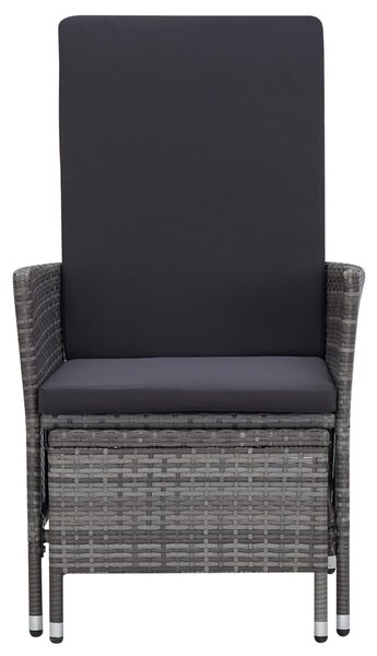 Szürke dönthető háttámlás polyrattan kerti szék párnákkal