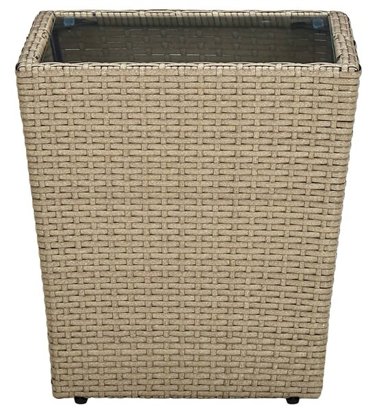 Bézs polyrattan és edzett üveg dohányzóasztal 41,5x41,5x44 cm