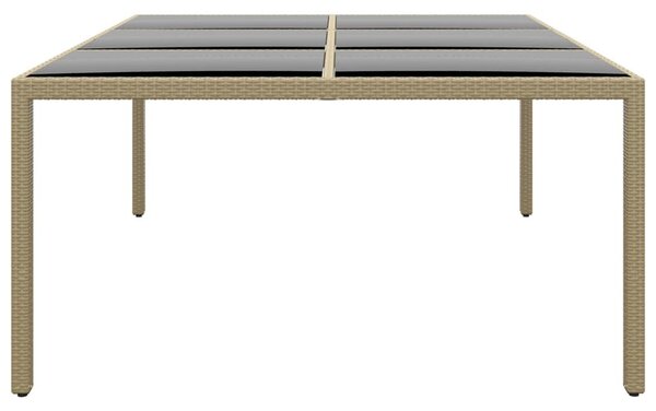 Bézs polyrattan és edzett üveg kerti asztal 200 x 150 x 75 cm