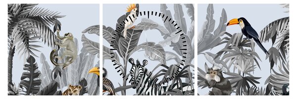 Kép - Illusztrált dzsungel (órával) (90x30 cm)