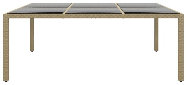 Bézs polyrattan és edzett üveg kerti asztal 200 x 150 x 75 cm