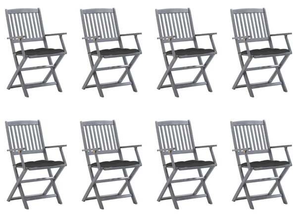 VidaXL 8 db összecsukható tömör akácfa kerti szék párnákkal