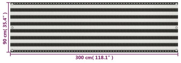 Antracitszürke-fehér HDPE erkélynapellenző 90 x 300 cm
