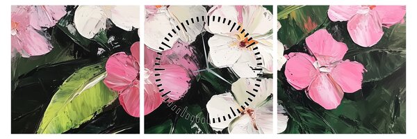 Kép - Rózsaszín és fehér virágok (órával) (90x30 cm)