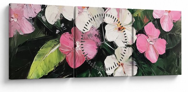 Kép - Rózsaszín és fehér virágok (órával) (90x30 cm)