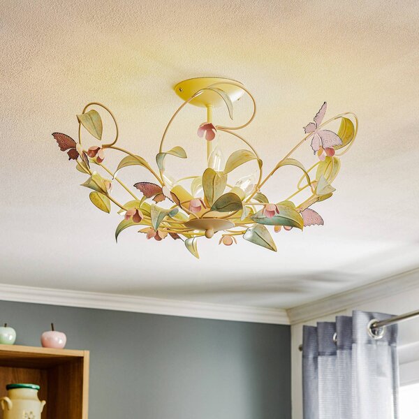 Luminex BUTTERFLY mennyezeti lámpa, krém/zöld/rózsaszín, rozsdamentes acél, 3 izzós, dimmelhető, Nappali / Étkező, Rozsdamentes acél, Firenzei