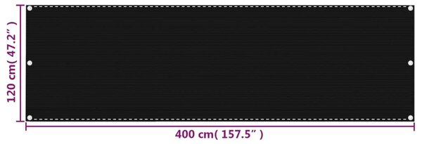 Fekete HDPE erkélytakaró 120 x 400 cm