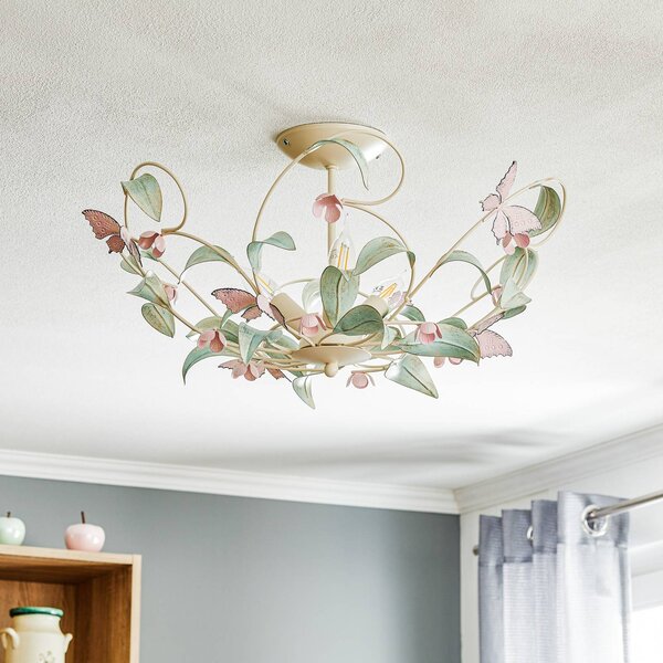 Luminex BUTTERFLY mennyezeti lámpa, krém/zöld/rózsaszín, rozsdamentes acél, 3 izzós, dimmelhető, Nappali / Étkező, Rozsdamentes acél, Firenzei