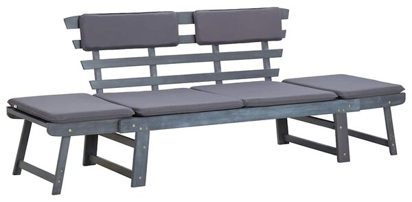 2 az 1-ben szürke tömör akácfa kerti pad párnákkal 190 cm