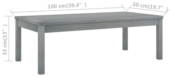 Szürke tömör akácfa dohányzóasztal 100 x 50 x 33 cm
