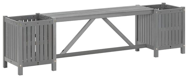 Szürke tömör akácfa kerti pad 2 virágtartóval 150 cm