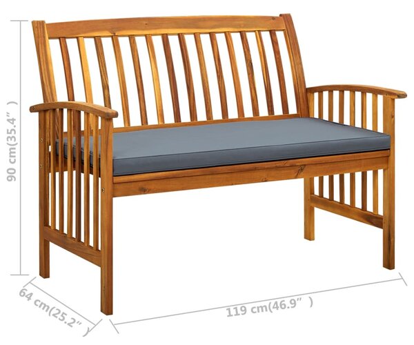 Tömör akácfa kerti pad párnával 119 cm
