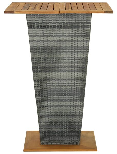 Szürke polyrattan és tömör akácfa bárasztal 80 x 80 x 110 cm