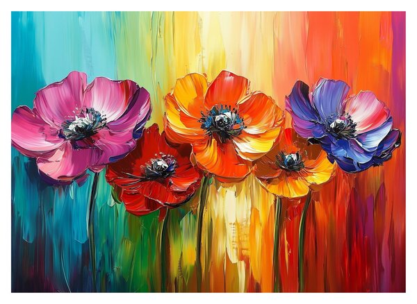 Üveg kép - Öt színes virág (70x50 cm)