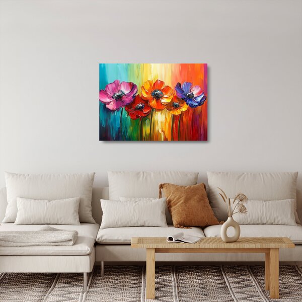 Üveg kép - Öt színes virág (70x50 cm)