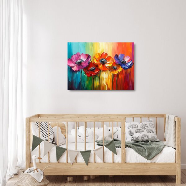 Üveg kép - Öt színes virág (70x50 cm)