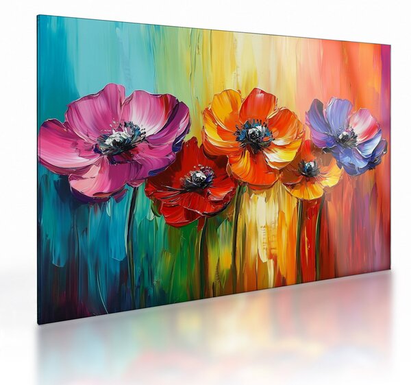 Üveg kép - Öt színes virág (70x50 cm)