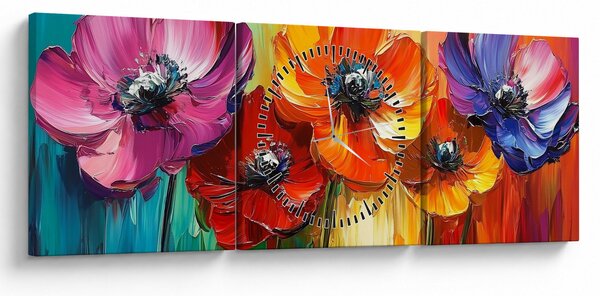 Kép - Öt színes virág (órával) (90x30 cm)