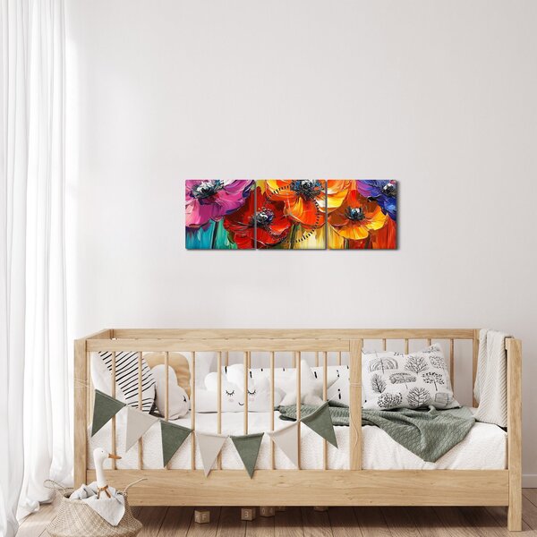 Kép - Öt színes virág (órával) (90x30 cm)