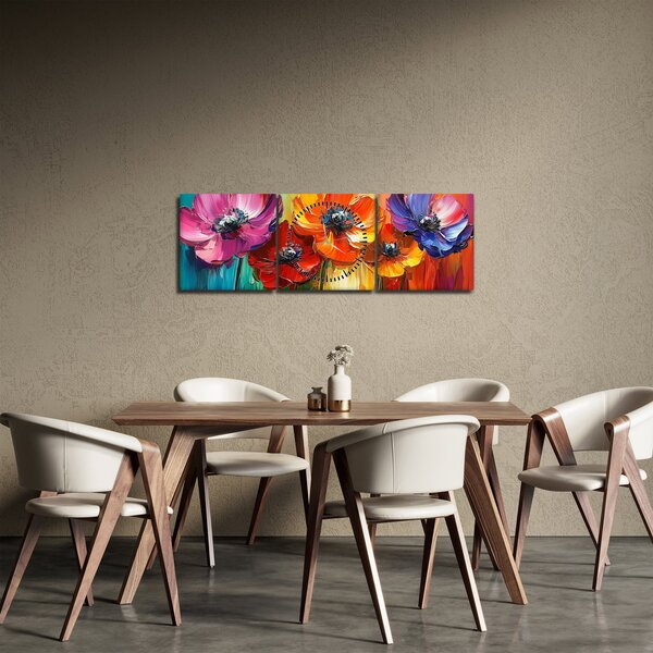 Kép - Öt színes virág (órával) (90x30 cm)