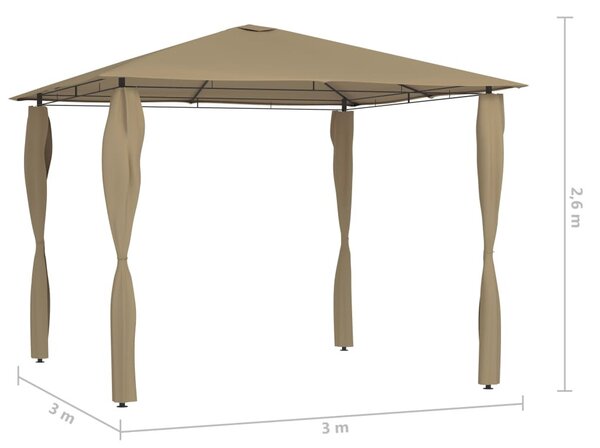Tópszínű pavilon oszlop takarókkal 3 x 3 x 2,6 m 160 g/m²