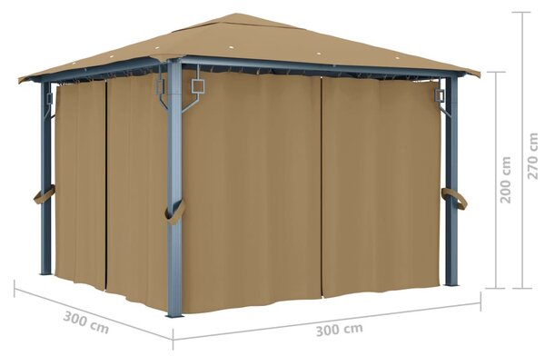 Tópszínű alumíniumpavilon függönnyel 300 x 300 cm