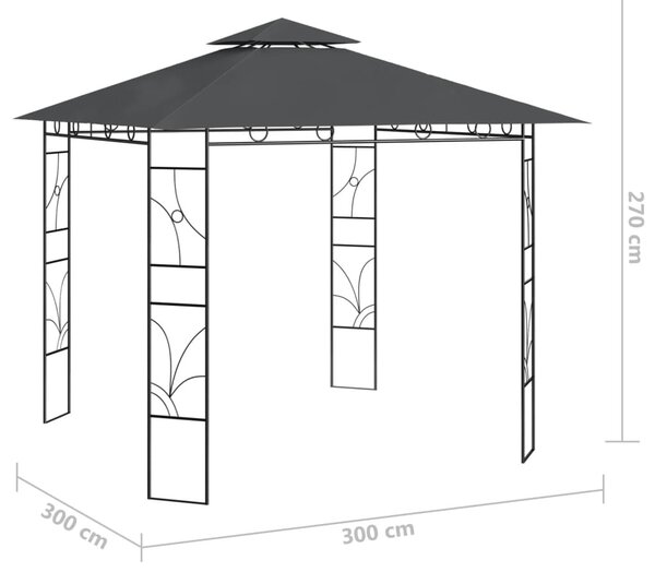 Antracitszürke pavilon 3 x 3 x 2,7 m 160 g/m²
