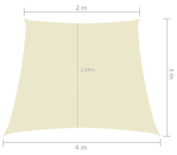 Krémszínű trapéz alakú oxford-szövet napvitorla 2/4 x 3 m