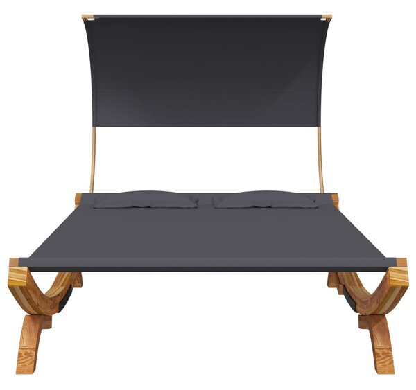 Kültéri antracit baldachinos hajlított fa nyugágy 165x203x126cm