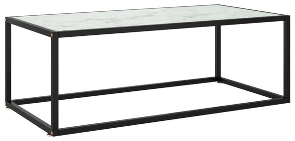 Fekete dohányzóasztal fehér márvány mintás üveggel 100x50x35 cm