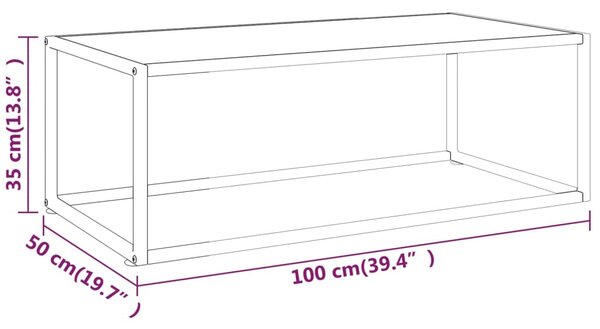 Fekete dohányzóasztal fehér márvány mintás üveggel 100x50x35 cm