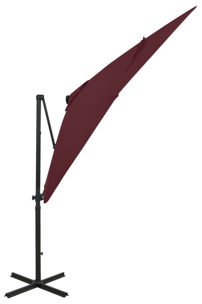 Bordó konzolos napernyő rúddal és LED-fényekkel 250 cm