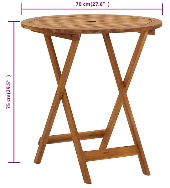 Összecsukható tömör akácfa kerti asztal 70 cm