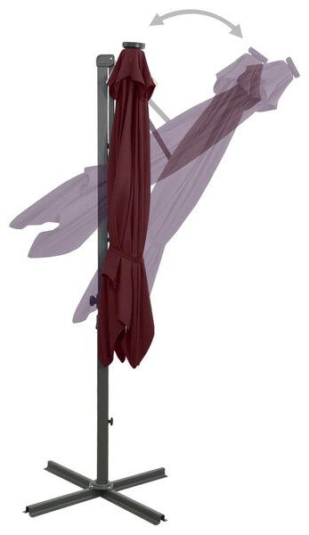 Bordó konzolos napernyő rúddal és LED-fényekkel 250 cm