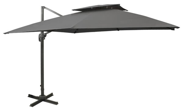 Antracitszürke dupla tetejű konzolos napernyő 300 x 300 cm