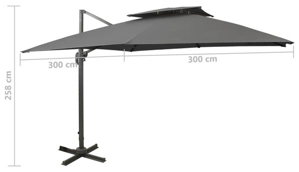 Antracitszürke dupla tetejű konzolos napernyő 300 x 300 cm