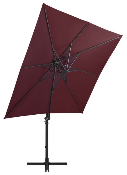 Bordó konzolos napernyő rúddal és LED-fényekkel 250 cm