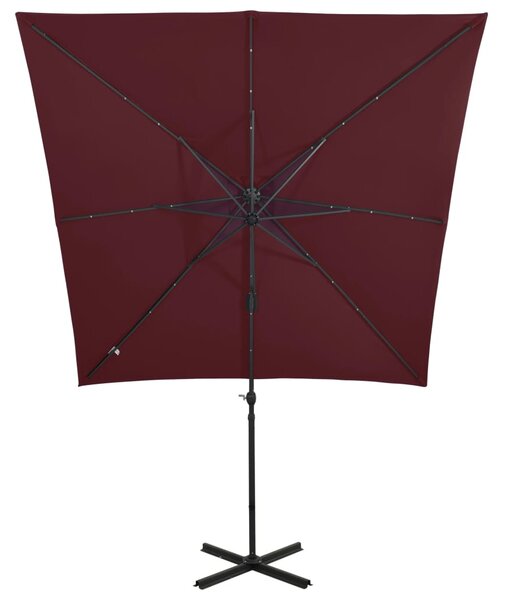 Bordó konzolos napernyő rúddal és LED-fényekkel 250 cm