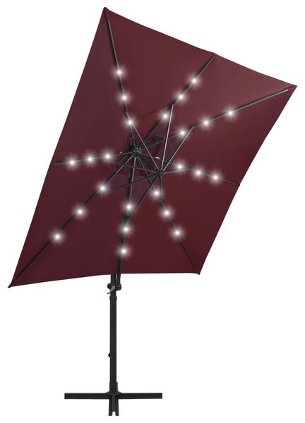 Bordó konzolos napernyő rúddal és LED-fényekkel 250 cm