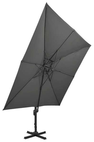 Antracitszürke dupla tetejű konzolos napernyő 300 x 300 cm