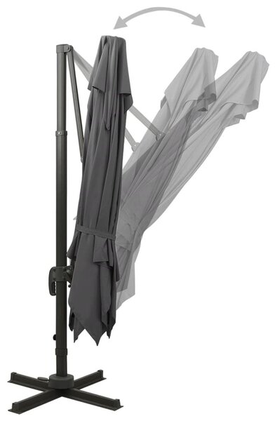Antracitszürke dupla tetejű konzolos napernyő 300 x 300 cm