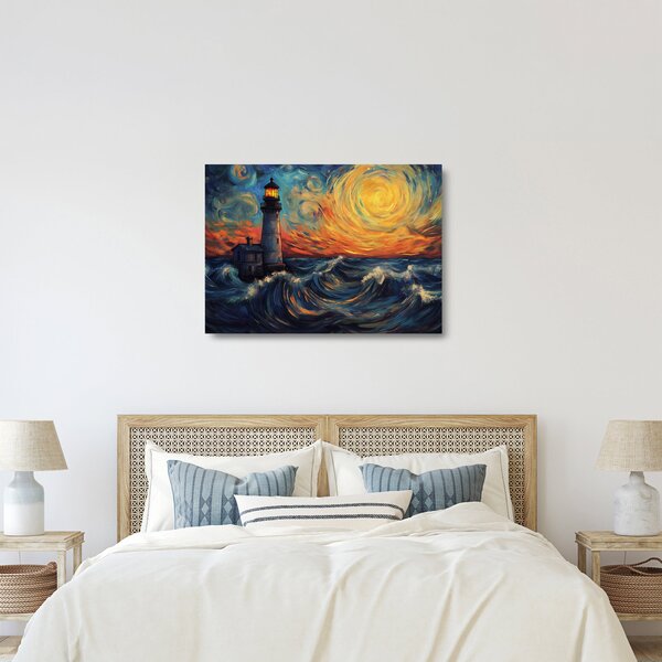 Üveg kép - Világítótorony a hullámokban (70x50 cm)