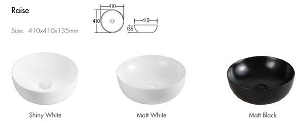 Eros RAISE - PULTRA ültethető - Top Counter - porcelán mosdó - MATT FEHÉR - O - Ø 41 cm