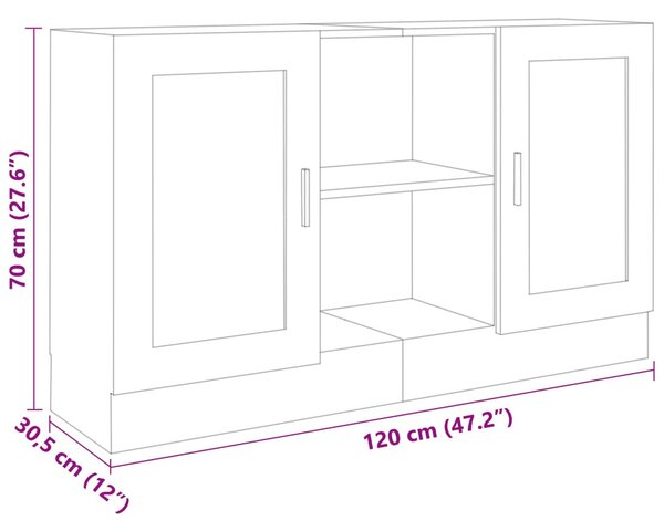 Magasfényű fehér szerelt fa tálalószekrény 120 x 30,5 x 70 cm