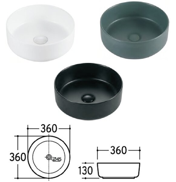 Eros SIMPLE 8 - PULTRA ültethető - Top Counter - porcelán mosdó - 36 x 36 x 13 cm